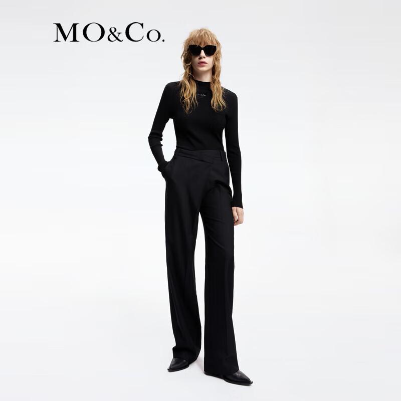 MO&Co. Women's Wool Blend High-Waist Wide-Leg Trousers