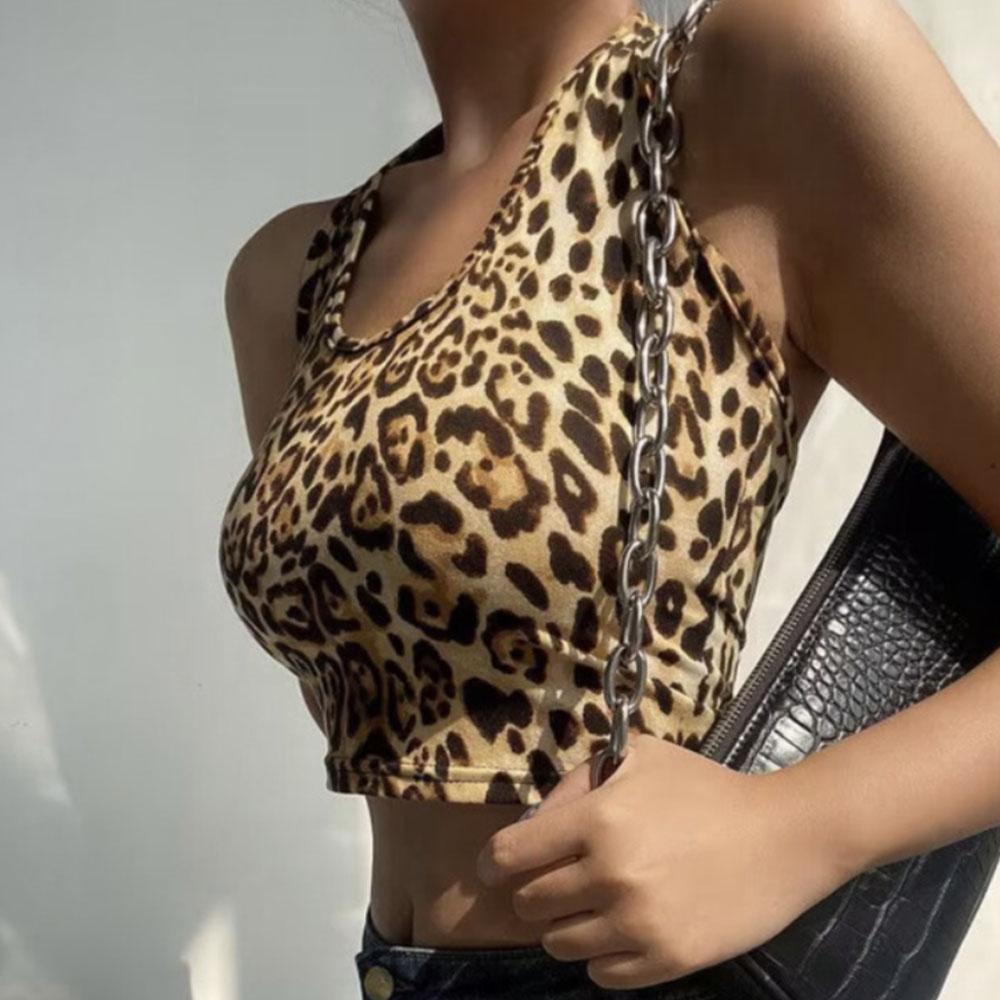 European and American new sexy tops leopard print halter neck small camisole