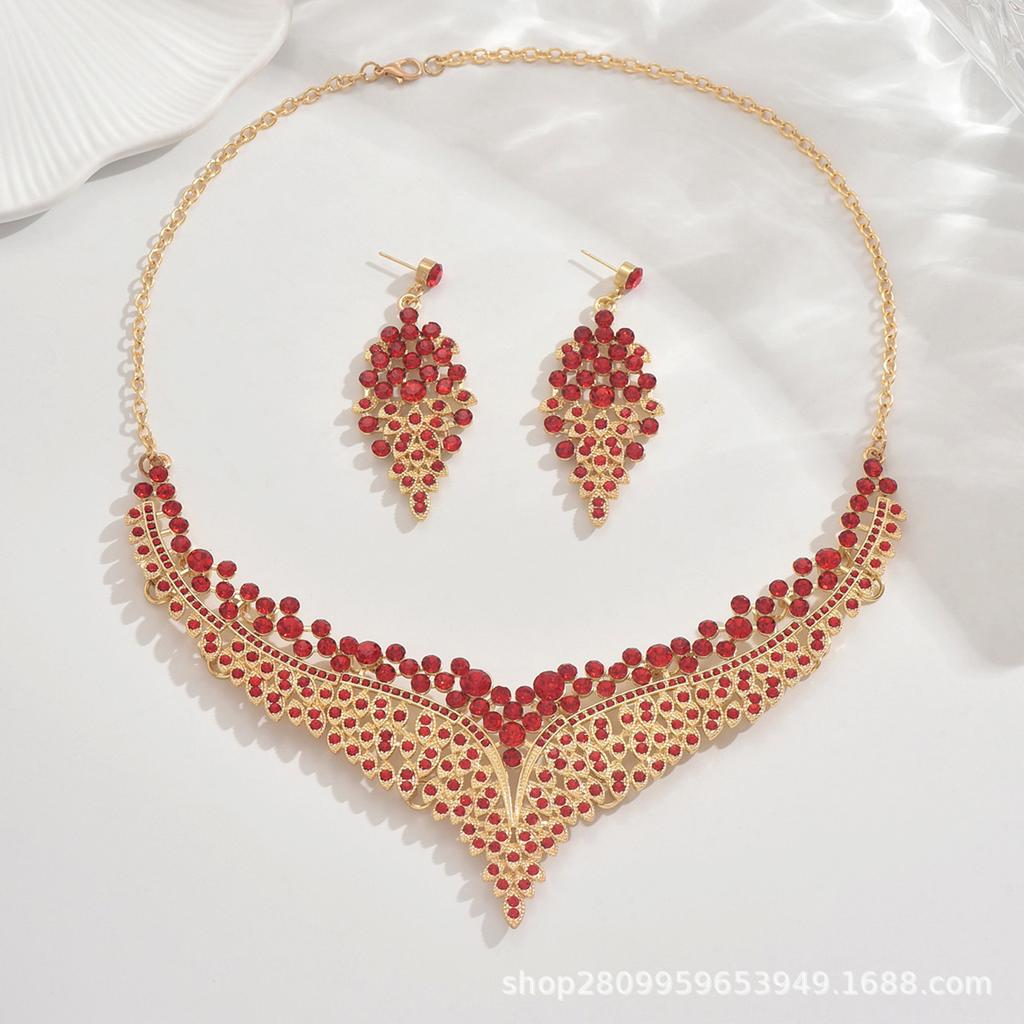 Alloy Rhinestone Wedding Necklace Earrings Bridal Wedding Accessories Banquet Ladies Jewelry