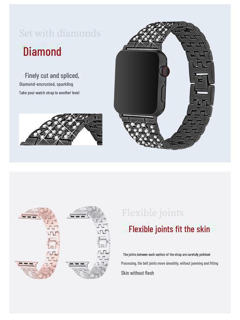 Full Diamond Alloy Watch Strap for Samsung S3, Huawei GT2, Apple Watch 8, and iWatch