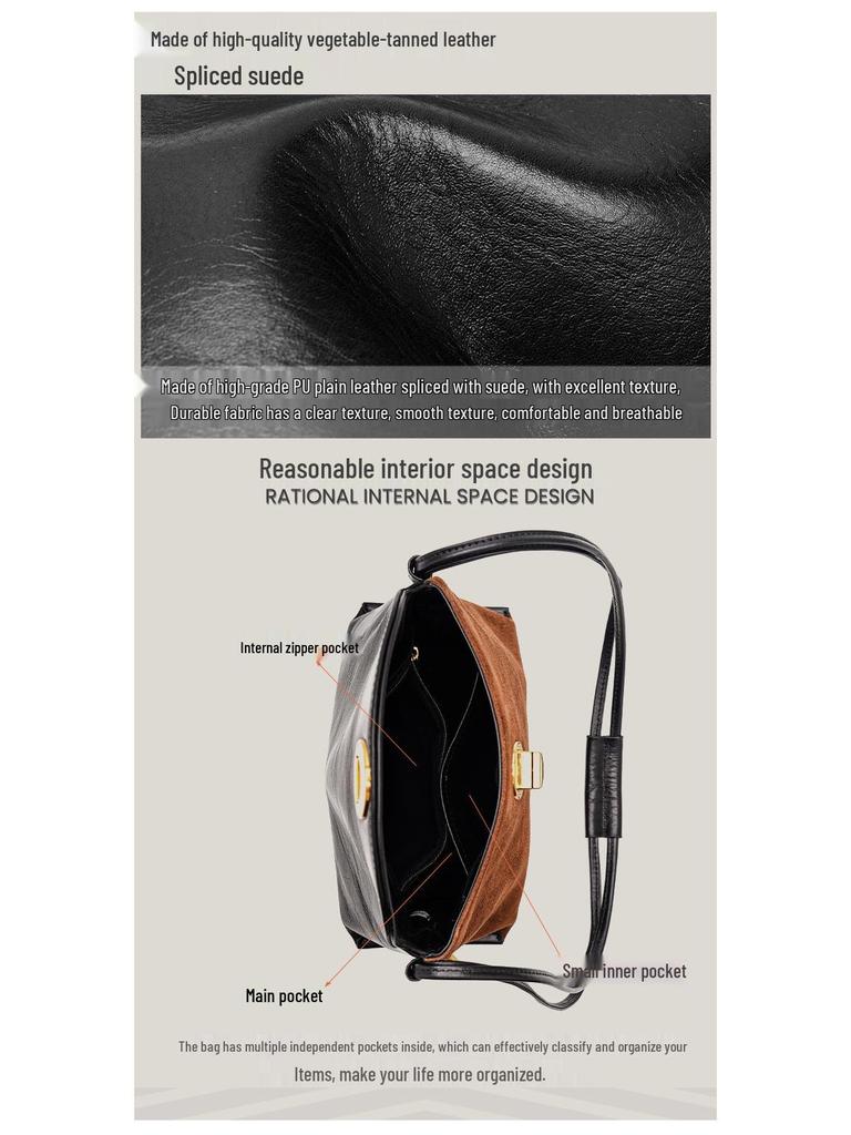 Women's Genuine Leather Suede Patchwork Crossbody Bag - Casual, Fashionable, Versatile Shoulder Bag