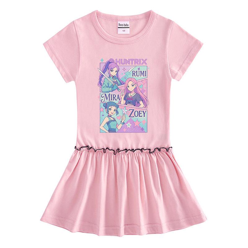 Girls Kpop Rumi Mira Zoey Hunters Print Raglan Sleeves Summer Dress