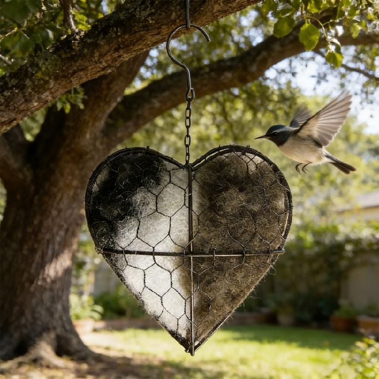 Durable Metal Heart Form Bird Shelter With Fiber Filling Great For Tiny Birds