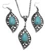 Leaf Turquoise Necklace Earrings Fashion Jewelry Set