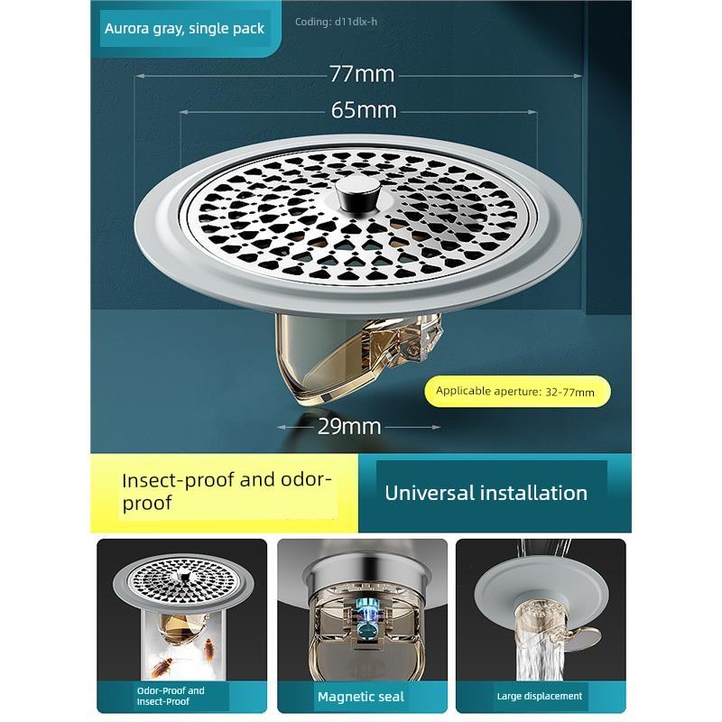 Anti-Odor Floor Drain Core, Universal for Bathrooms, Insect-Proof Hair Filter, Anti-Odor Device for Drain Pipes, Sealing Cover