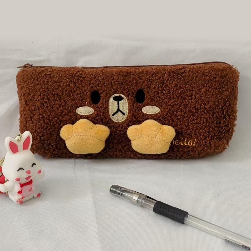 Cute Plush Pencil Case with Animal Glasses Design Large Capacity Cat Dog Shaped Makeup Bag School Stationer Bag Gift for Kids