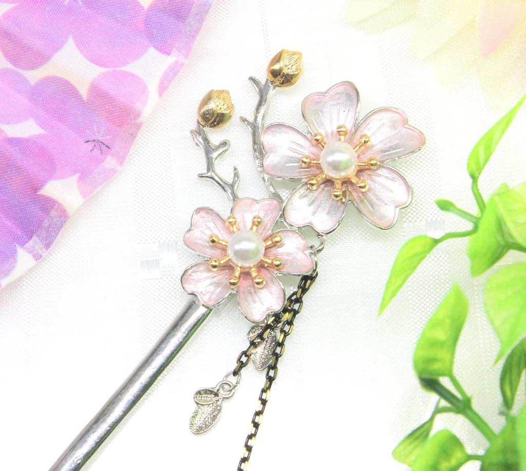 [Miaomyao] Miaomyao Hairpin (Kanzashi) - Single Hairpin for Japanese Traditional Clothing (Tomesode, Kimono, Etc.) - Metal, Antique Style, Cubic