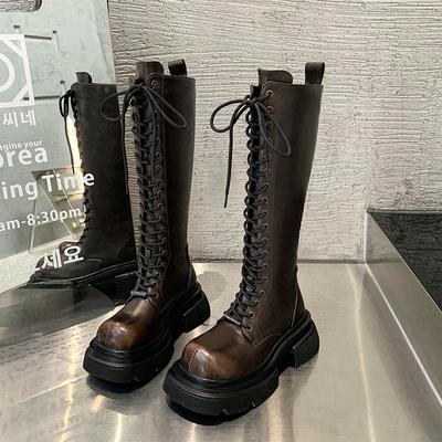 Plateau Winter High Boots für Damen Schlupfstiefel Langschaftstiefel Damen Elegant Dicke Sohle Damen Ritterstiefeletten