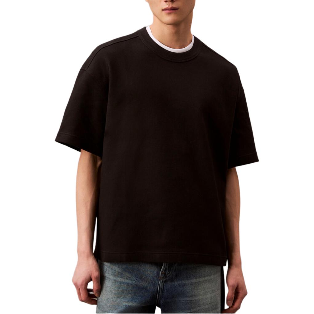Calvin Klein Minimalist Comfortable Versatile Casual Letter Texture Pique Mesh Short Sleeve T-Shirt Men Tops Black 4RAB206-UB1