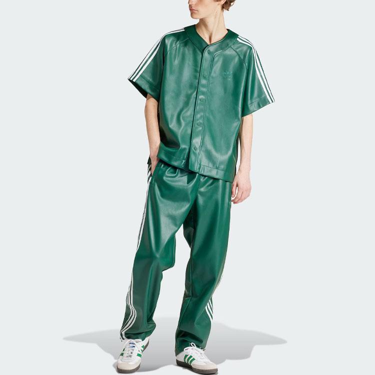 Adidas Originals Adicolor Faux Leather Shirt with Embossed Logo and Three-Stripe Block Men Tops Forest-Green IZ4047