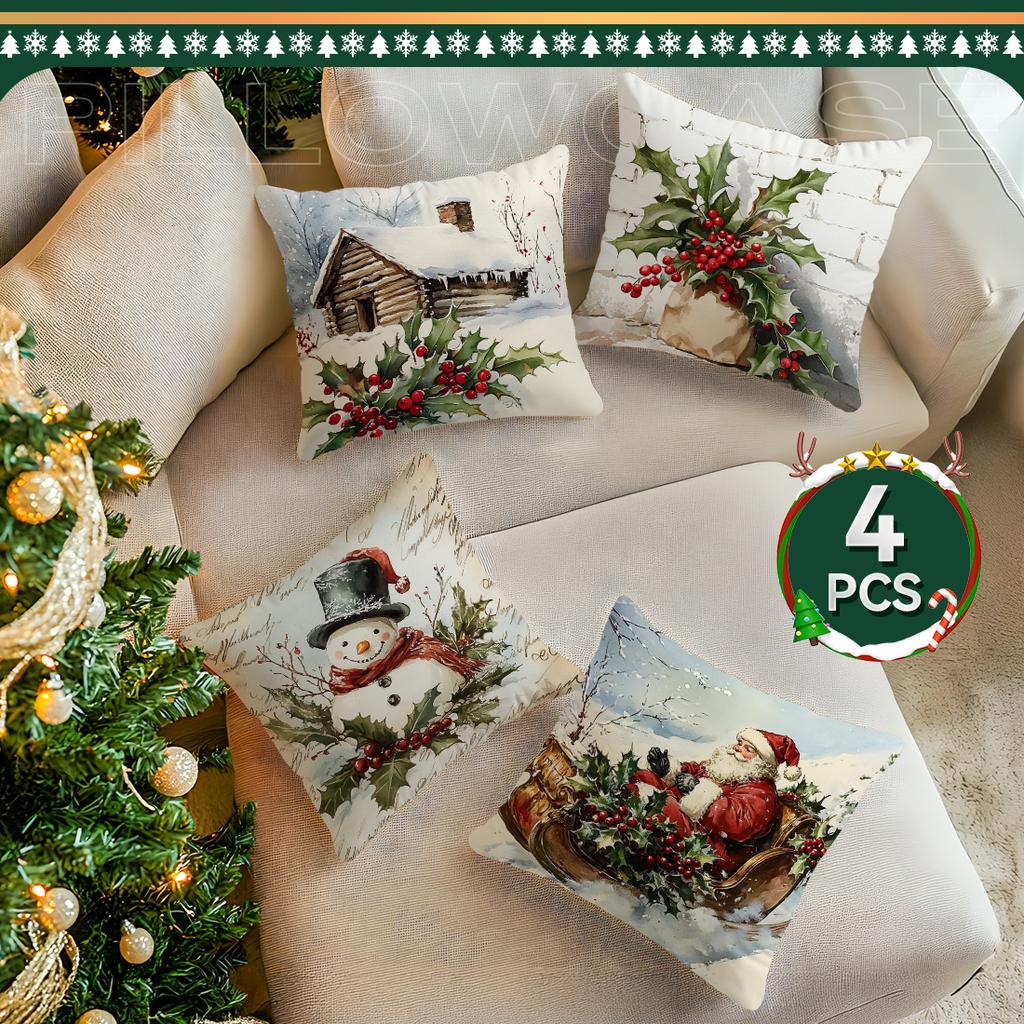 Vintage Christmas Decoration Pillowcase Bedroom Sofa Cushion Cover 100% Polyester Living Room Cushion Pillowcase Home Decor