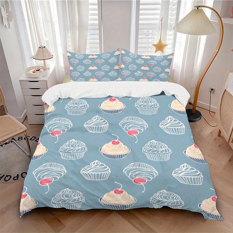 

3pcs Cupcake Cherry Bedding Cover Set, Fashion Classic Popular Print Bedding Set, Soft Comfortable, All - Season Use, For Bedroom, Guest Room176 135x200cm