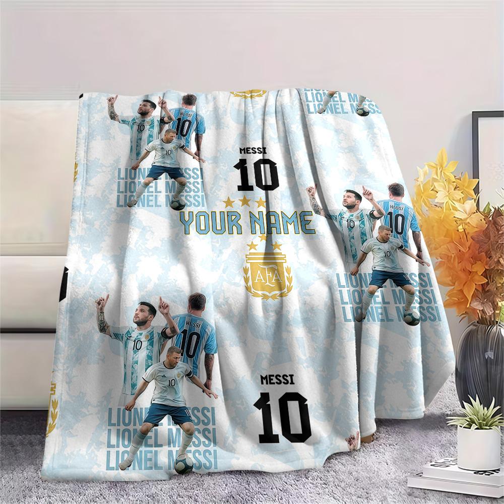 1PC Messi Custom Name Patterned Flannel Blanket Suitable For All Seasons For Home Decor Warmth And Comfort Gifts Holiday Present