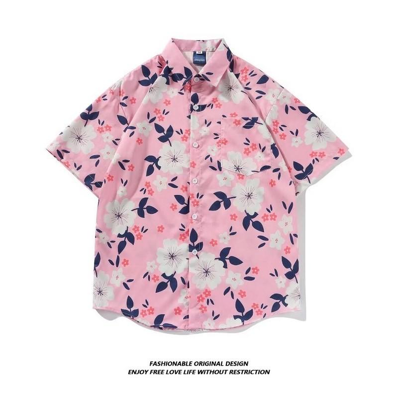 

Летняя мужская гавайская рубашка с коротким рукавом, корейский стиль, пляжные рубашки с цветочным принтом, дизайн с дикими цветами, повседневные топы на пуговицах, винтажная курортная одежда