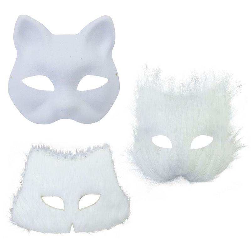 Diy Blank Masks Hand-Painted Animal Fox Cat Graffiti Mask White Embryo Pulp Mask Halloween Party Half Face Mask Decoration Gifts