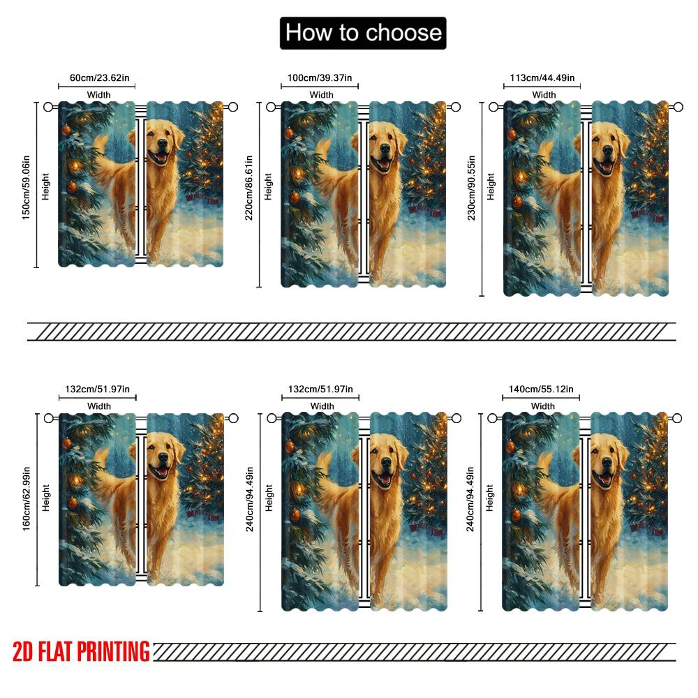 2pcs,2D Plane Printing Creative Curtains Snowy Christmas Scene with Evergreen Trees Versatile Durable Polyester (without Rod)