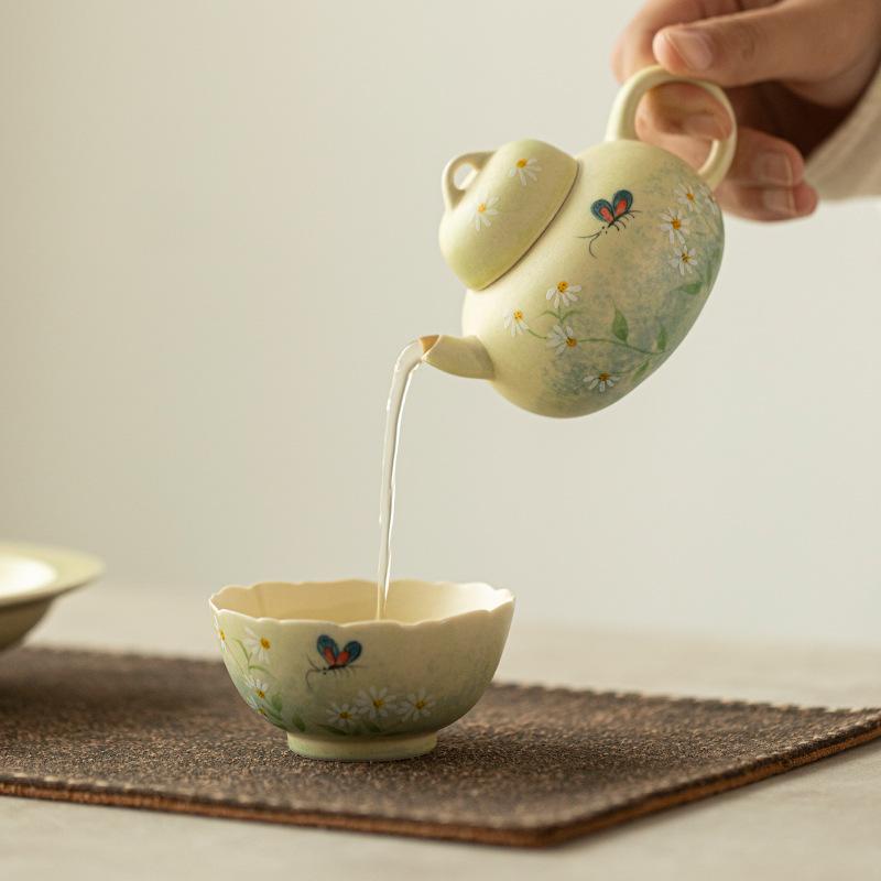 Hand Painted Teapot Underglaze Retro Oil Painting Daisy Small Pot High End Ceramic Tea Set