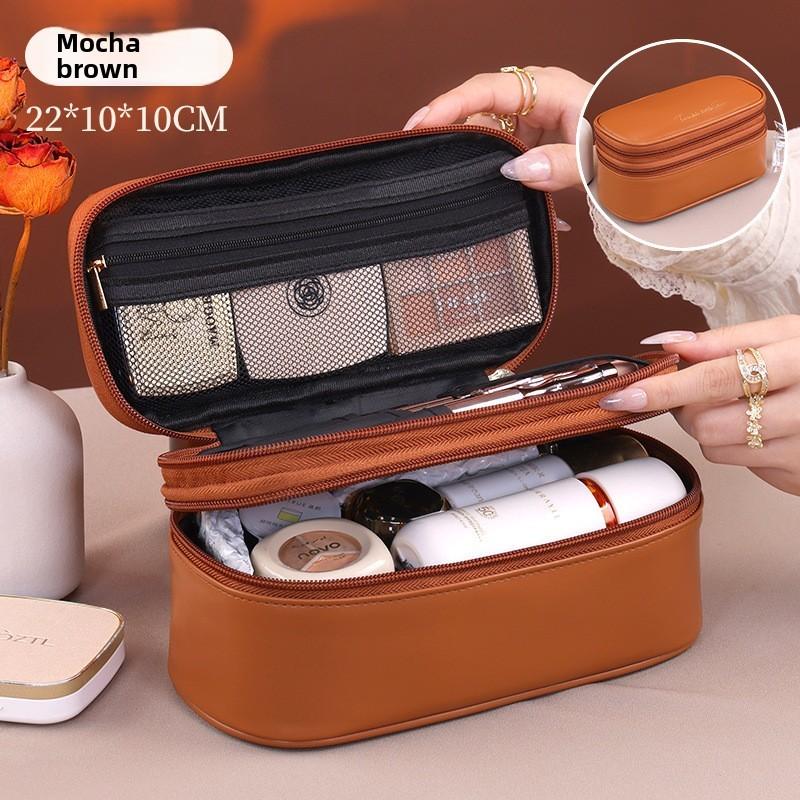 Pu Material Double Layer Makeup Bag With Waterproof Design For Travel And Daily Use