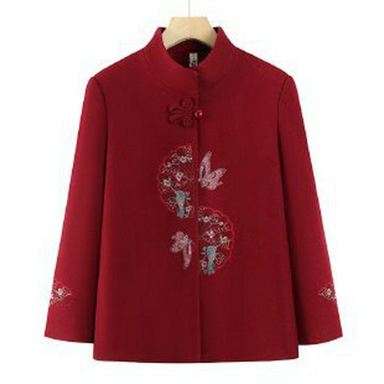 

Stylish Chinese-Style Plus Size Spring Jacket for Middle-Aged and Elderly Women 5XL вино красного