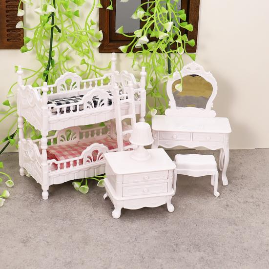 

Doll Mansion Furniture Set Miniature Dressing Table Bunk Bed Bedside Table Dolls Bedroom Accessories for Kids Pretend Play C коричневий