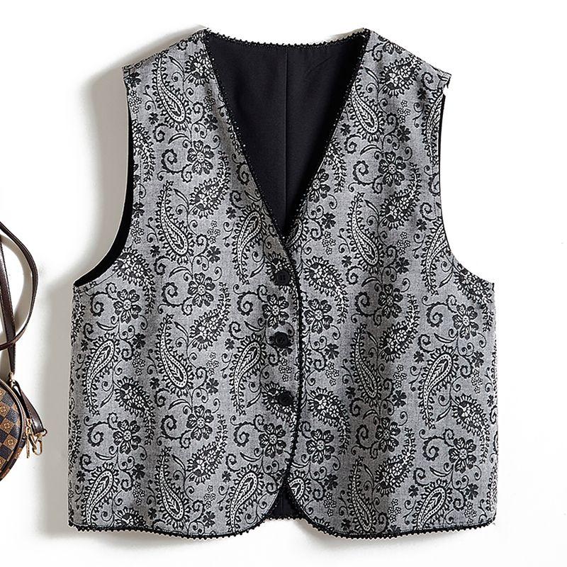 

Export Export Daily Order! Quality Women s V-neck Single Breasted Rhinestone Double-Sided Ramie Cotton Vest Spring & Fall Super Elegant Black + Grey L