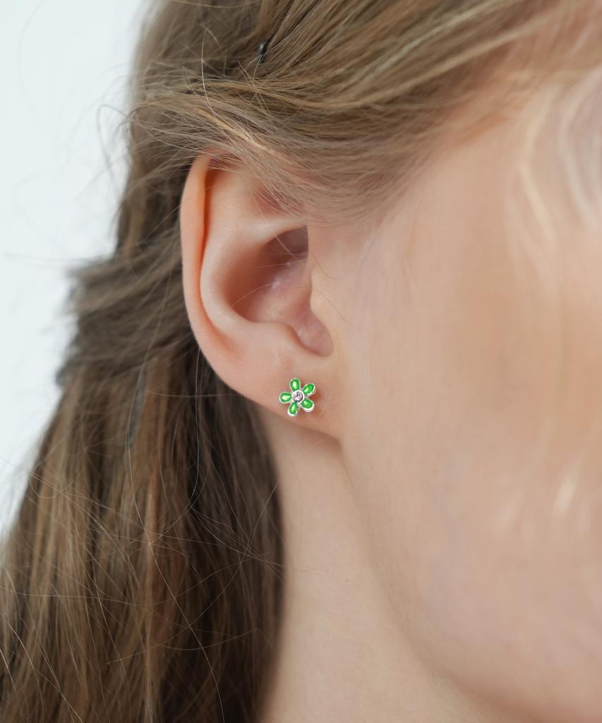Bonbeau Shining Color Flower Pin Earrings Silver 925 Silver Post Color Cubic Flower Earrings