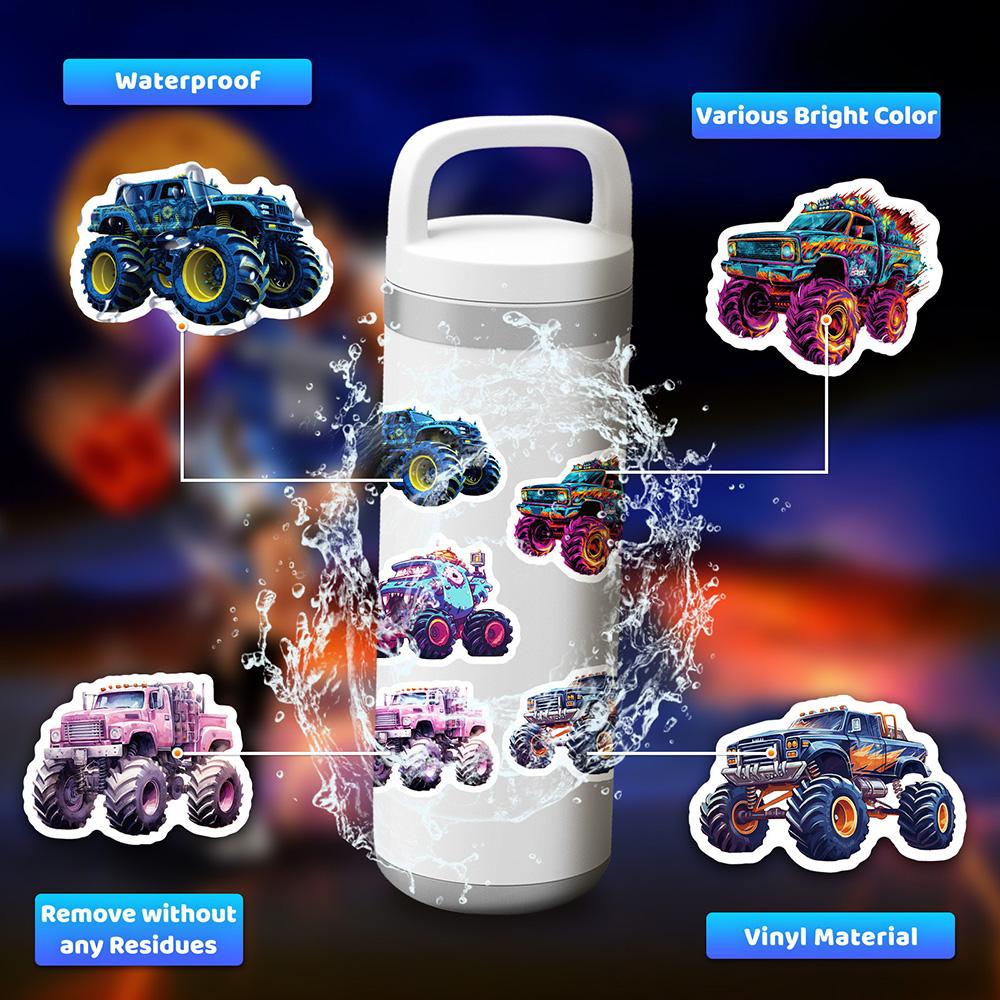 10/30/50PCS Monster Truck Cartoon Car Stickers DIY Laptop Luggage Skateboard Graffiti Decals Fun for Kid Toys Gift