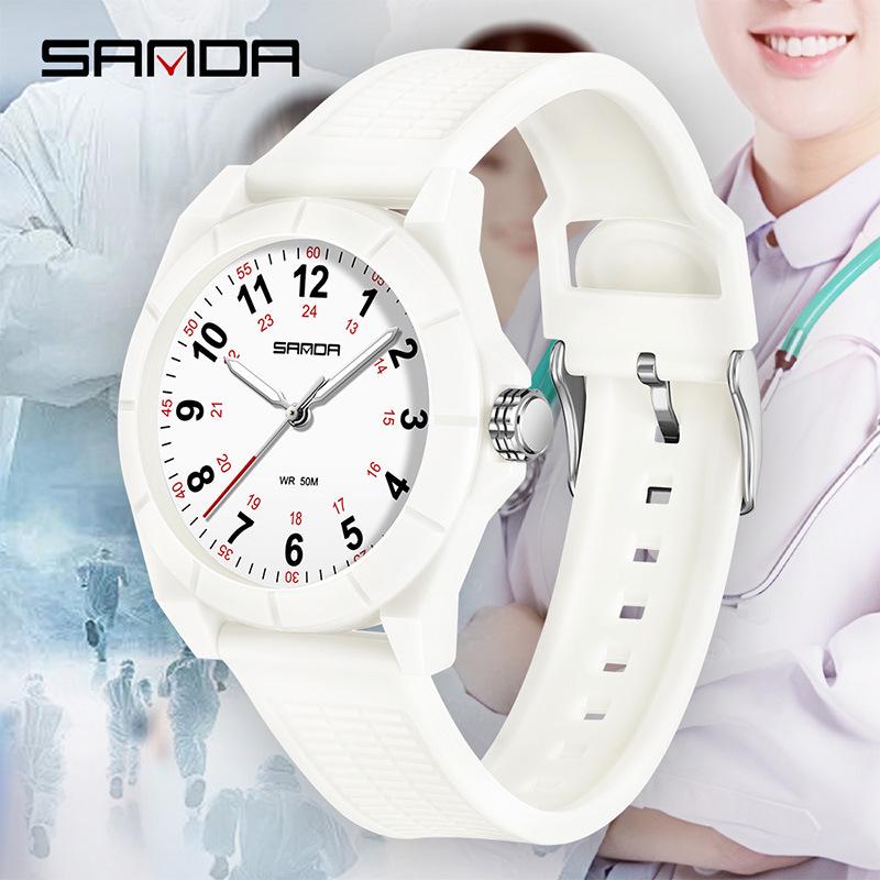 SANDA Unisex Luminous Korean Style Nurse Watch: Lightweight, Thin, Waterproof, Large Dial Quartz Watch for Teens