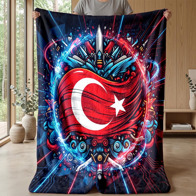 Turkey Football Printed Flannel Blanket Skin Friendly Warm Decorative Throw for Indoor Couch Bed Daily Use