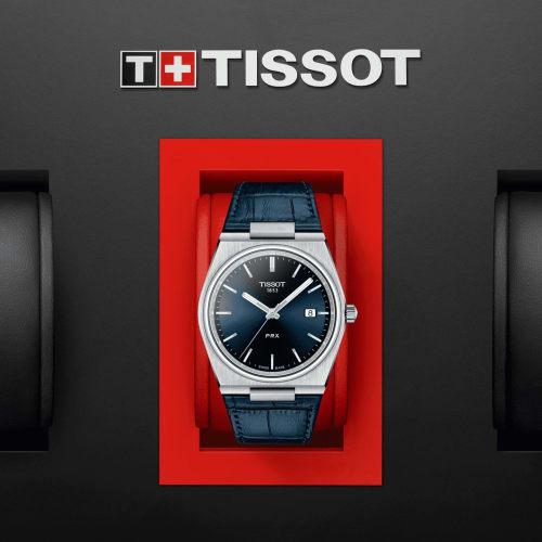 Tissot PRX Men's Watch with Leather Strap and Blue Dial, Officially Imported, Model T1374101604100