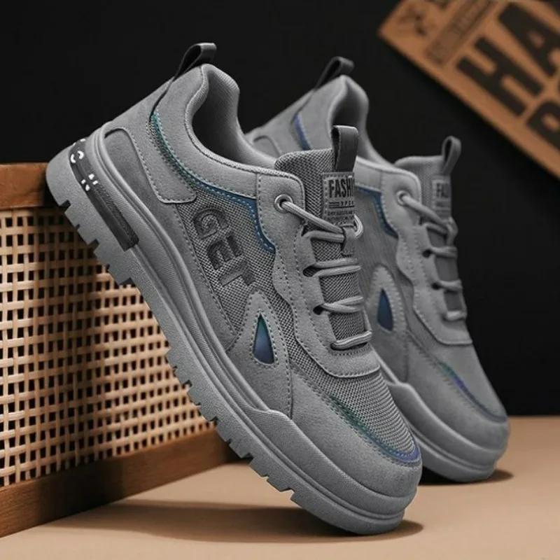 

Летняя мужская обувь, дышащие повседневные кроссовки 2024 года, модная обувь для скейтбординга на шнуровке, вулканизированная обувь, теннисные туфли для мужчин 44 серый