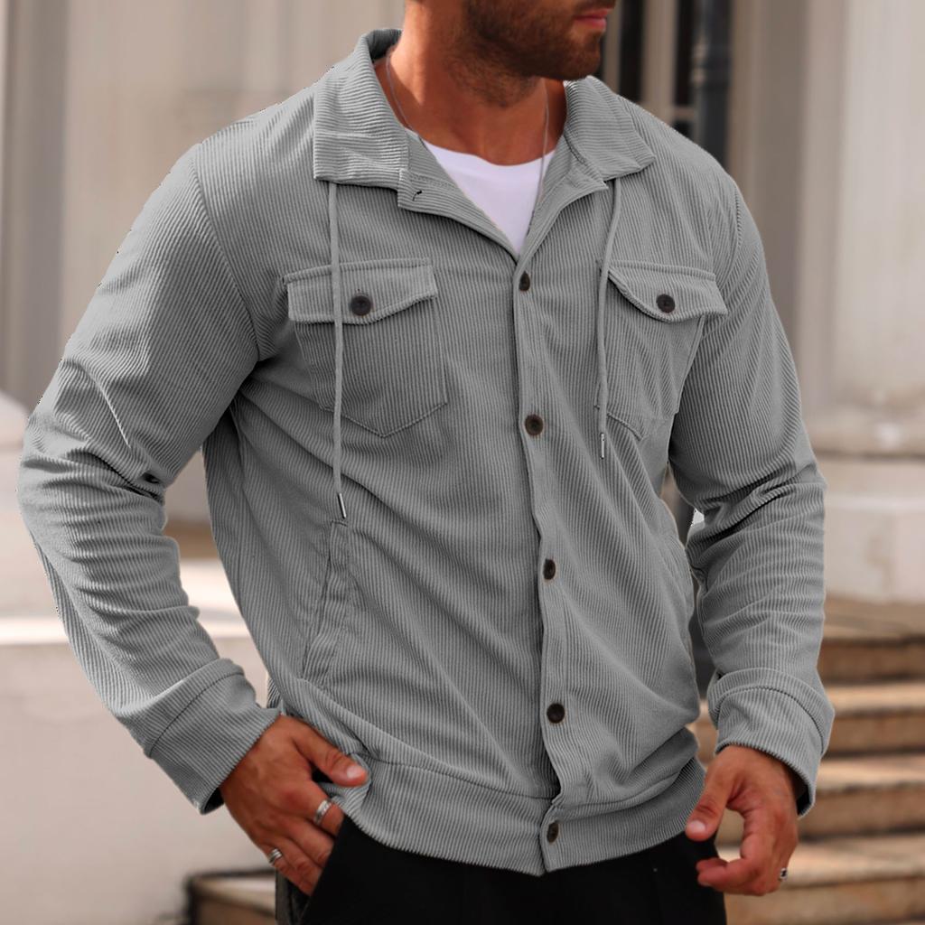 2025 Men's Hoodie, Autumn and Winter, Corduroy, Vintage Workwear Jacket, Multiple Pockets, Autumn and Winter Interior, Warm Top