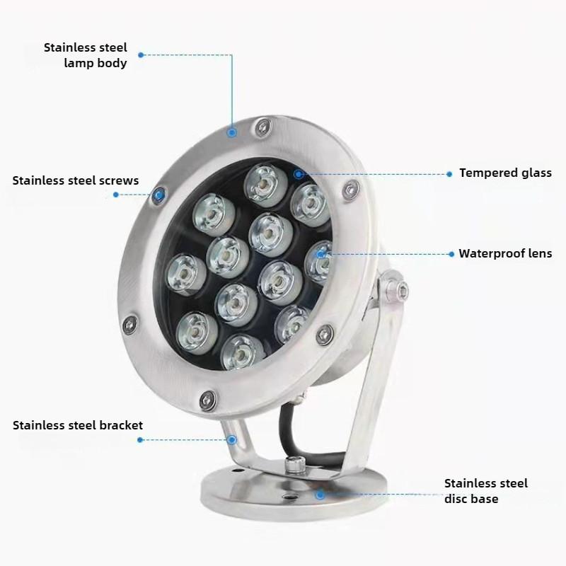 24V Waterproof Colorful LED Swimming Pool Light Scenic Fish Pool Spotlight Stainless Steel LED Underwater Lights