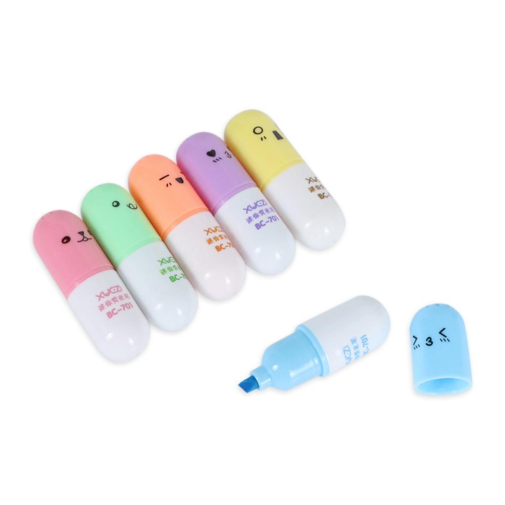 6 Pcs/lot Capsules Highlighter Vitamin Pill Highlight Marker Color Pens Kids Children Stationery Office School Supplies