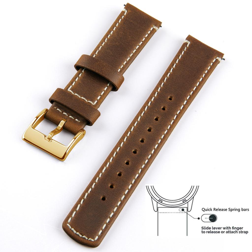 Genuine Leather Top Grain Watch Band, Quick Release 20mm/22mm Watch Strap, Fits Samsung Galaxy Watch, Men and Women Watch band