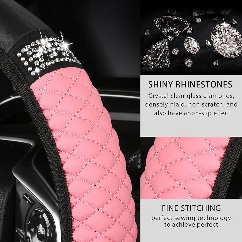 Bling Car Steering Wheel Cover, 15 Inch Anti-Slip Wheel Protector For Women Girls, Soft Leather Elastic Steering Wheel Protector, Car Interior