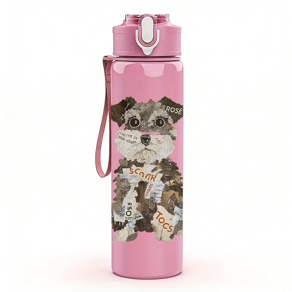 1pz Illustrazione Cucciolo di Schnauzer 750ml Bottiglia d'Acqua Sportiva in Plastica Colorata Tappo Flip a Cannuccia Anti-perdita Adatta per Sport Ufficio Uso Domestico
