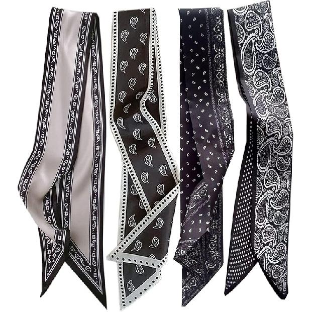 4 Pcs Bag Handbag Handle Ribbon Hair Head Band Neck Scarf For Hair Fashion Skinny Scarves For Women Gift