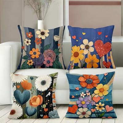 Colorful Floral Heart Patterned Decorative Cushion Covers Polyester Pillowcase, Sofa Decorative Cushion Cov Headboard Pillow