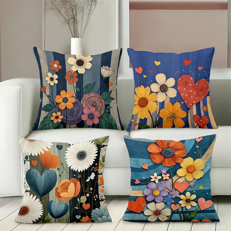 Colorful Floral Heart Patterned Decorative Cushion Covers Polyester pillowcase, sofa decorative cushion cov Headboard Pillow