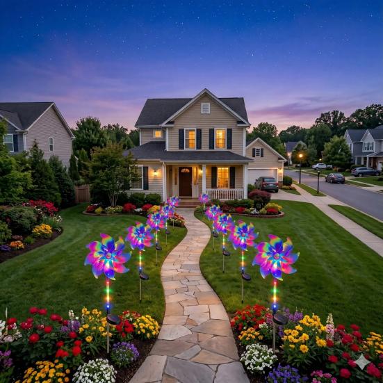 Colorful Solar Pinwheel Light, Waterproof Solar Powered Wind Spinner Light, Outdoor Rotating Pinwheel, Pathway Light for Garden Yard Patio Lawn Decor