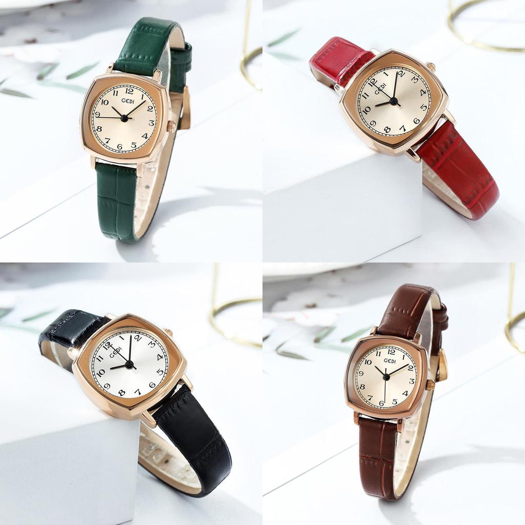 Retro-Quadratuhr für Damen mit Quarzwerk und Lederarmband