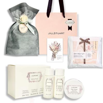 JILL STUART White Floral Haarpflege Reiseset und Haar mit einem perfekten Tag oder Geburtstag Inklusive Einkaufstasche Vorverpackt (Shampoo, Spülung, Maske)