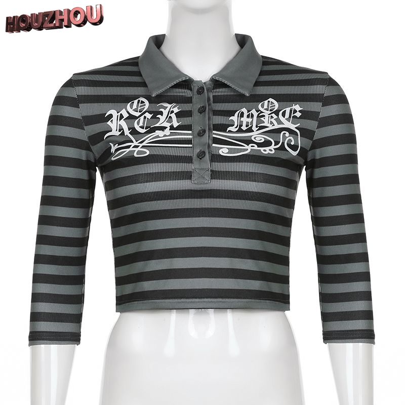 Maglietta Gothica Giapponese Donna Manica Corta | T-shirt Streetwear Scollo Rotondo | Stile Hipster Scuro Con Stampa Cartoon | Taglie Forti (L)