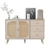 TV Desk Spacious Countertop with 3 Drawers 2 Doors Hutch Cabinet Ergonomic Handle Living Room Home Sideboard Dining Furniture Kitchen