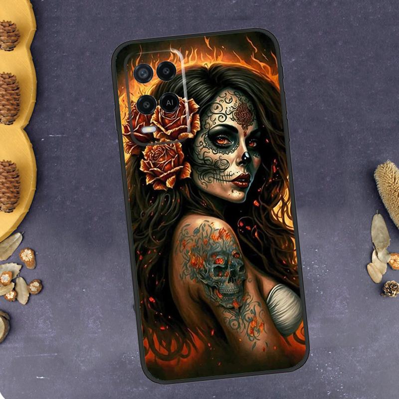 Mexican Skull Girl Tattooed Art Phone Case For Oppo A79 A18 A38 A58 A78 A98 A17 A40 A60 A80 A16 A76 A96 A15 A74 A94 A54 A77