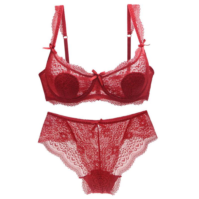 Europäisches und Amerikanisches Stil Dessous-Set mit Sexy Spitze Durchsichtiger Slip und Ein Push-up-BH zur Betonung Großer Brüste