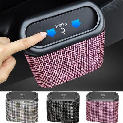 Bling Rhinestones Car Door Trash Bin Back Clip Mini Desktop Trash Can  Vehicle