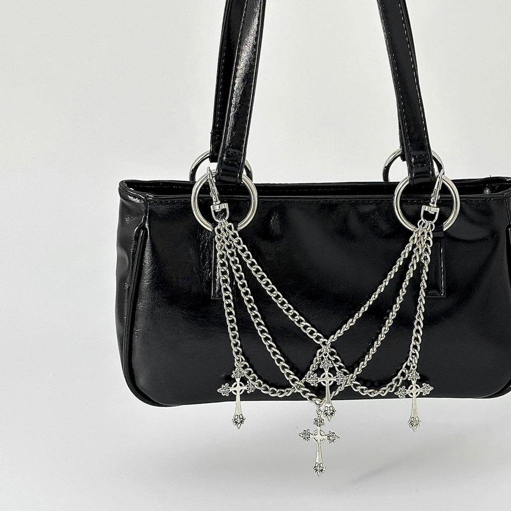 Hip Hop Cross Pentagram Bag Chain Pendant, Fashion Metal Chain Keychain Pendant