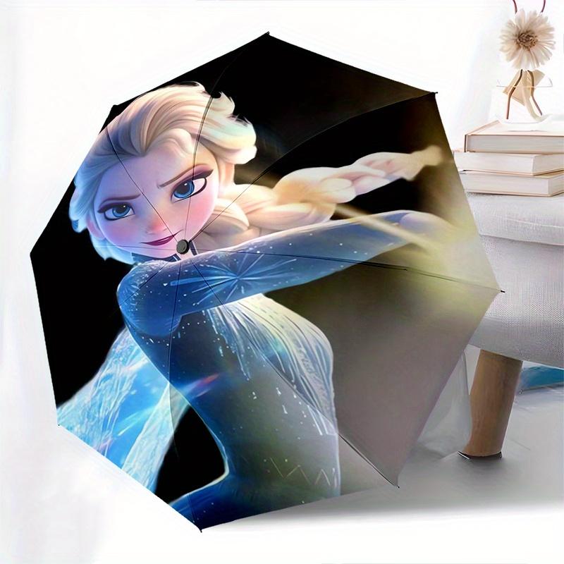 Ombrello pieghevole automatico apri e chiudi a tema Disney Elsa, Frozen, portatile - resistente, struttura a 8 stecche, molto adatto per busin